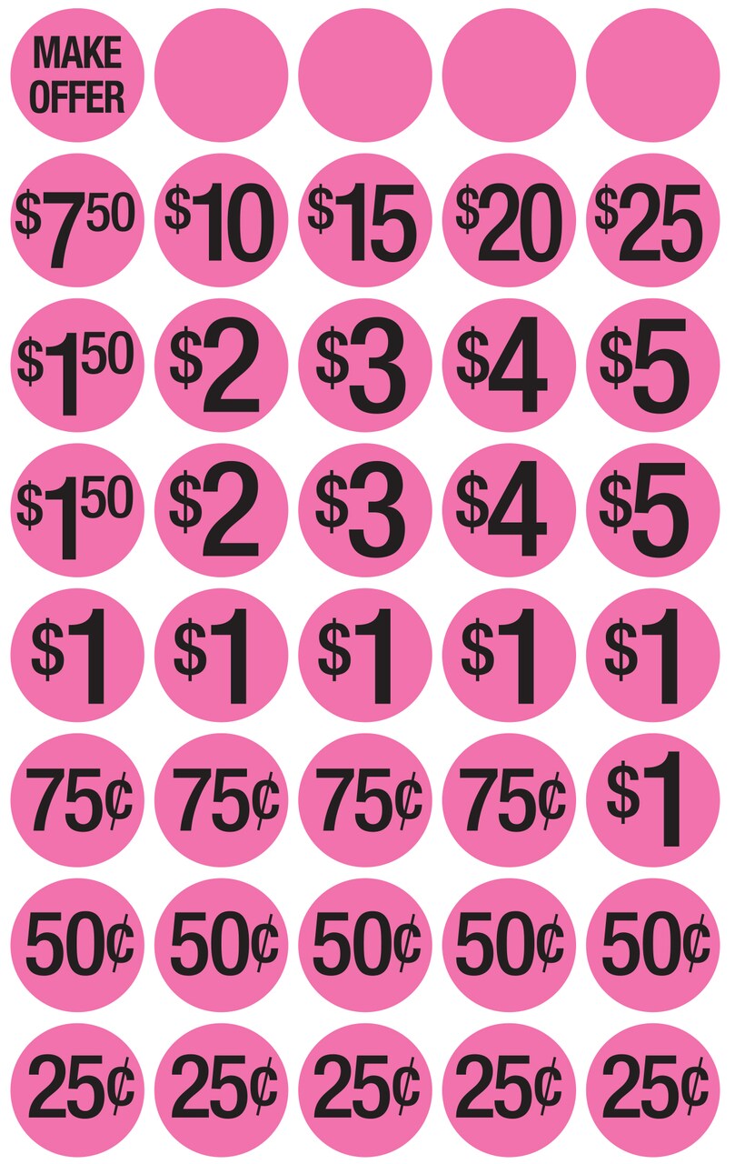 COSCO Labels Garage Sale Pre-printed Stickers, Pink, .75" Diameter, 1000 Stickers